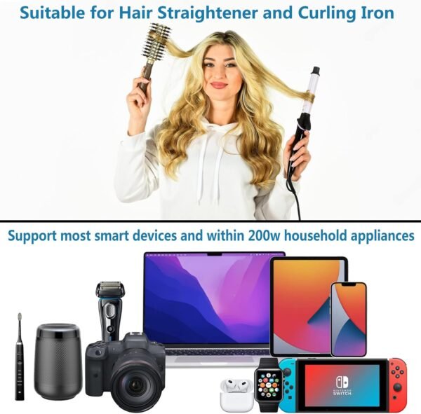 220V to 110V Converter Travel Adapter: FOVAL International Step Down Power Converter for Hair Straightener/Curler with 18W USB-C Port Outlet Voltage Converter US to Europe Italy UK AU China Plug - Image 5