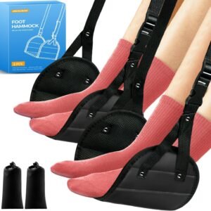 2-Pack Adjustable Airplane Foot Hammock, Portable Leg Rest with Removable Cushion, Ergonomic Support for Travel, Car & Home