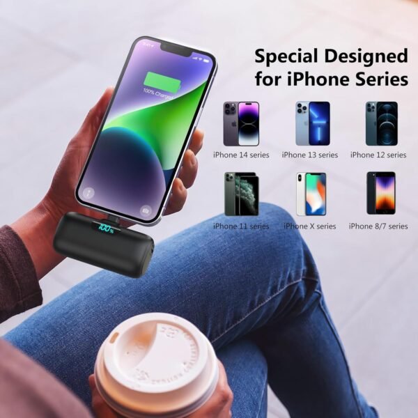 [2 Pack]Mini Portable Charger 5000mAh,Ultra-Compact 15W PD Fast Charging Power Bank,LCD Display Cute Battery Pack Backup Charger Compatible with iPhone 14/14 Pro Max/13/13 Pro/12/XR/8/7/6-Black+White - Image 2