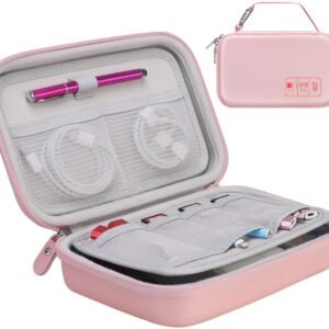 Canboc Hard Travel Electronic Organizer Case for MacBook Power Adapter Charger, Cable, Mouse Power Bank, Apple Pencil, USB Flash Disk, SD Card, Small Portable Accessories Bag, Rose Gold