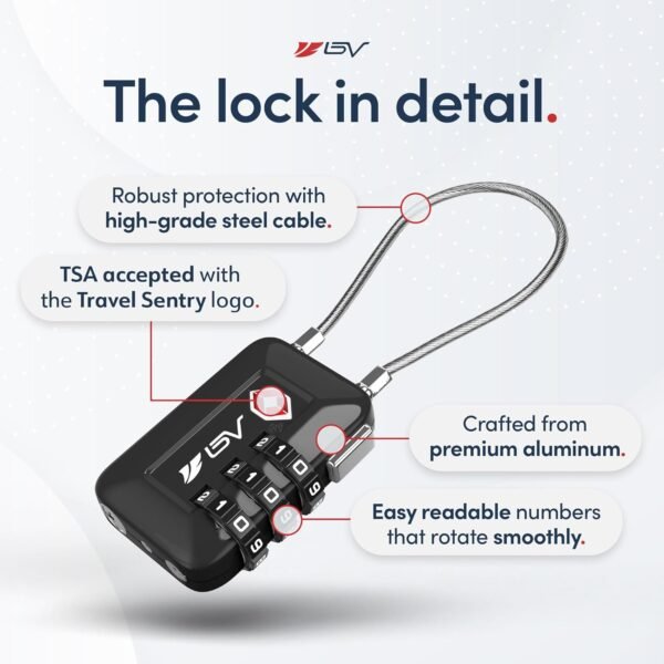 TSA Accepted Luggage Travel Lock, Set-Your-Own Combination Lock for School Gym Locker, Luggage Suitcase Baggage Locks, Filing Cabinets, Toolbox, Case (Black, 2 Pack) - Image 7