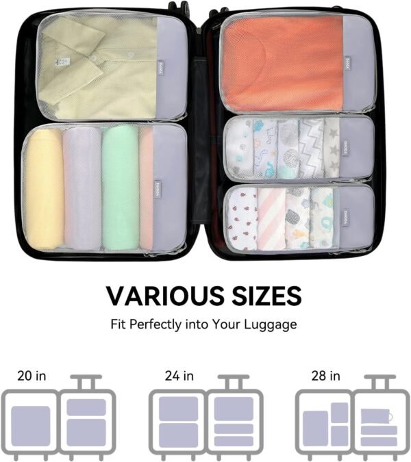 Voova 6 Set Compression Packing Cubes, Travel Accessories Expandable Packing Organizer Bags Set for Carry on Suitcase, Durable Luggage Packing Cubes for Travel Essentials,Grey - Image 5