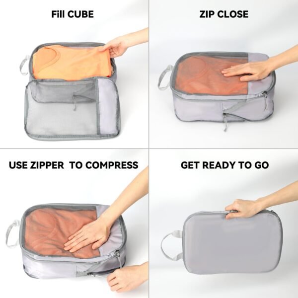 Voova 6 Set Compression Packing Cubes, Travel Accessories Expandable Packing Organizer Bags Set for Carry on Suitcase, Durable Luggage Packing Cubes for Travel Essentials,Grey - Image 6