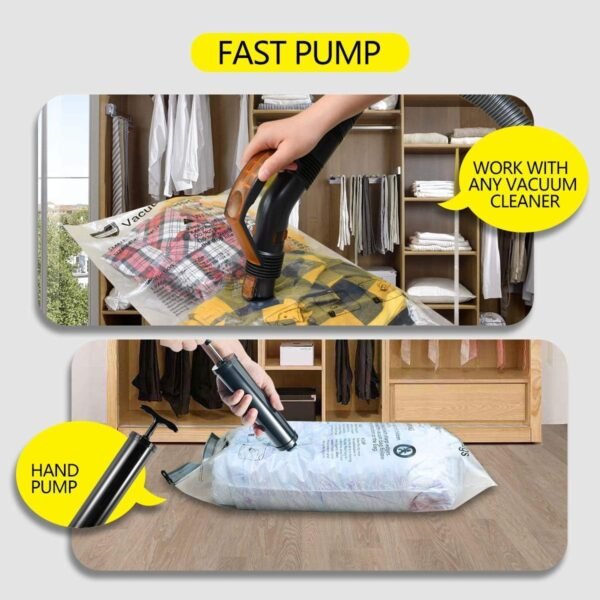 12 Pack Vacuum Storage Bags (3 Jumbo, 3 Large, 3 Medium, 3 Small),Plastic Packaging Bags,Space Saver Sealer Compression Bags with Travel Hand Pump for Blankets, Comforters, Pillows, Clothes Storage - Image 8