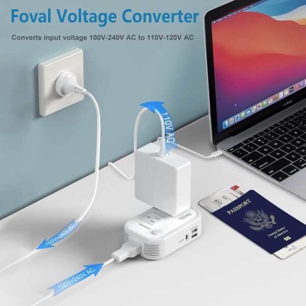 220V to 110V Converter Travel Adapter: FOVAL International Step Down Power Converter for Hair Straightener/Curler with 18W USB-C Port Outlet Voltage Converter US to Europe Italy UK AU China Plug - Image 2
