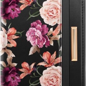 Passport Holder Cover Travel RFID Blocking Passport Cover Rose Gold Cute Flowers Passport Wallet with Elastic Band for Women