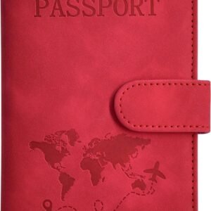 Passport Holder, Passport Cover with Credit Card Slot and Boarding Pass Slot Combo, Passport Wallet Case Book Travel Must Have, RFID Blocking Leather Travel Accessories, Red