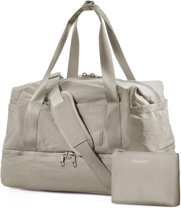 Weekender Bags for Women, BAGSMART Travel Duffel Bags with Shoe Compartment,Personal Item Travel Bag for Airlines, Carry on Overnight Tote Bag with Toiletry Bag(Beige,2pcs)