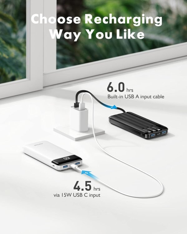 2 Packs Portable Chargers with Built in Cables, 2PCS Slim 10000mAh Travel Essentials Battery Pack 6 Outputs 3A Power Banks for iPhone Samsung Pixel LG Moto iPad - Image 6