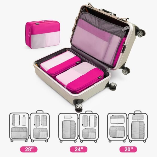 4 Set Compression Packing Cubes for Suitcases and Backpack, Space Saving Organizers, Luggage Bag for Travel Essentials (Rose Red) - Image 7