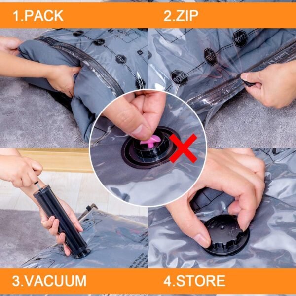 12 Pack Vacuum Storage Bags (3 Jumbo, 3 Large, 3 Medium, 3 Small),Plastic Packaging Bags,Space Saver Sealer Compression Bags with Travel Hand Pump for Blankets, Comforters, Pillows, Clothes Storage - Image 6