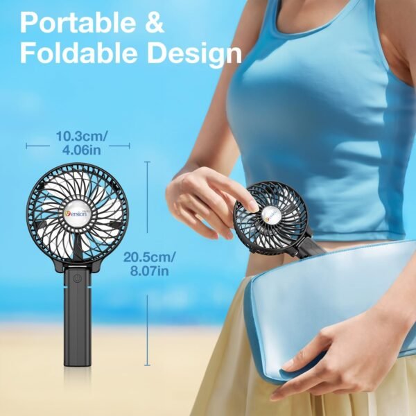 VersionTECH. Portable Handheld Fan, Powerful+Durable+4000mAh+180° Foldable, Mini Table Fans with USB Rechargeable Battery Operated Cooling Accessories for Personal Use, Travel, Office Black - Image 6
