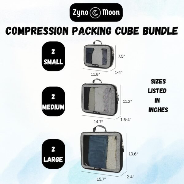 Travel Compression Packing Cubes Set – 6 Lightweight Luggage Organizers with Durable Zippers & Mesh Panels – Space-Saving Packing Bags for Suitcase, Backpack, Carry-On and More - Image 2