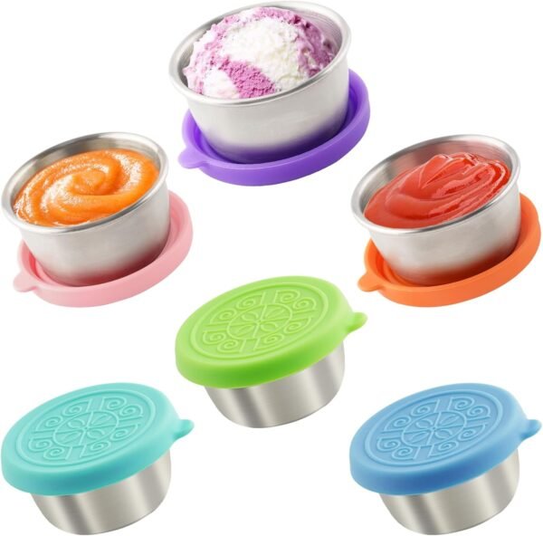 6x1.6 Oz Salad Dressing Containers With Lids, Small Leakproof Reusable Stainless Steel Salad Dressing Container To Go For Lunch Boxes,Sauce containers, Picnics,Travel Meal Prep And Kitchen Storage.