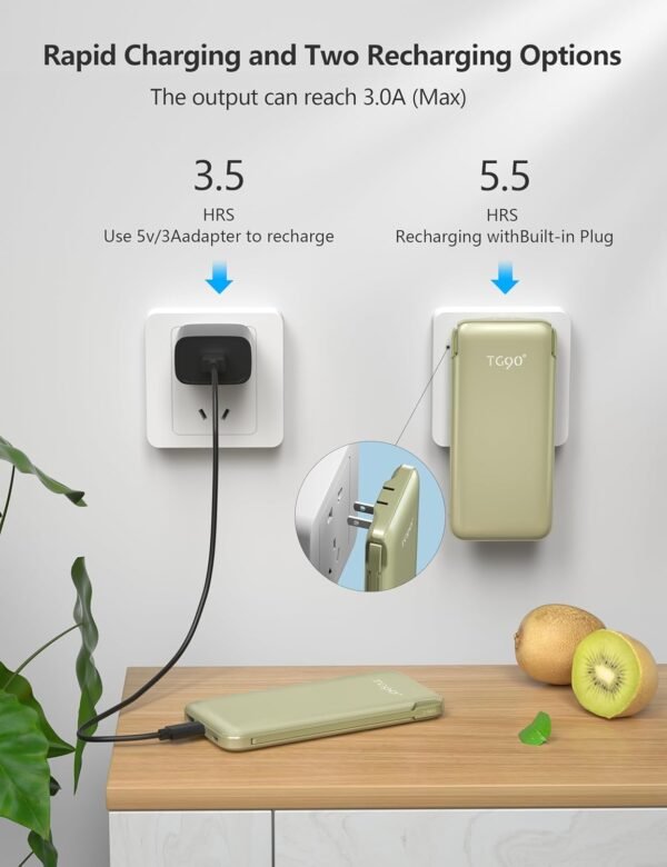 Portable Charger Power Bank with Built-in Cable & AC Plug, 10000mAh Fast USB-C Charger, Slim Mini Battery for iPhone 16/15/14/13/Pro/Max & All USB-C Devices - Image 3