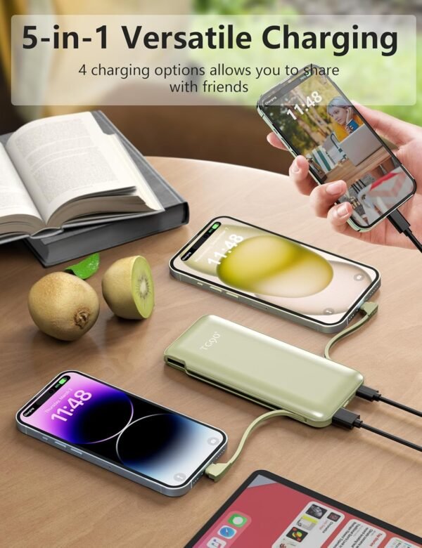 Portable Charger Power Bank with Built-in Cable & AC Plug, 10000mAh Fast USB-C Charger, Slim Mini Battery for iPhone 16/15/14/13/Pro/Max & All USB-C Devices - Image 7