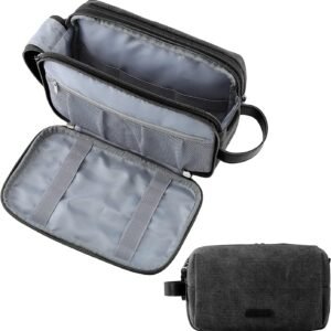 BAGSMART Toiletry Bag for Men, Canvas Travel Toiletry Organizer Dopp Kit Water-resistant Shaving Bag for Toiletries Accessories,Black-Medium