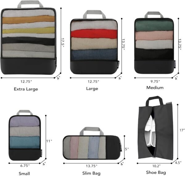 BAGAIL 4 Set/6 Set/8 Set Compression Packing Cubes Travel Accessories Expandable Packing Organizers(Black HalfMesh 6 Set) - Image 2