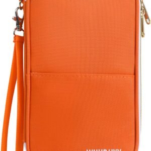 Multifunctional, Practical, RFID Family Passport Holder, Travel Wallet (Orange), Travel Document Organizer, Passport Bag, Three-Layer Design, Multiple pockets，Big Storage