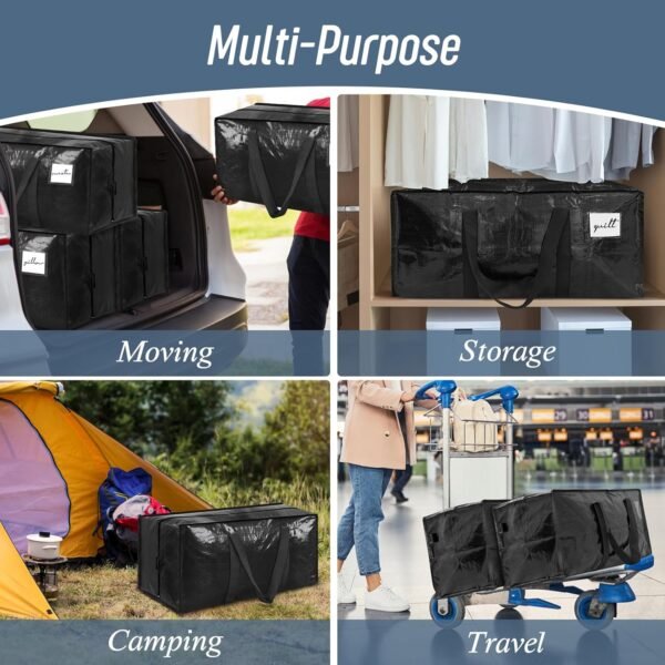 6 Pack Extra Heavy Duty Large Moving Bags with Strong Zipper & Comfortable Handles, Sturdy & Durable Clothes Storage Bags Totes Bins, Packing Moving Boxes for College Supplies, Black - Image 7