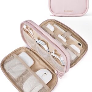 BAGSMART Cord Organizer Travel Cable Bag, Compact Tech Electronic Organizer Travel Case, Essentials for Charger, Cable, Phone, Flash drive, Double Layers (Pink)