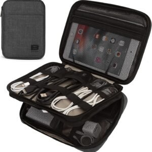 BAGSMART Electronic Organizer,Travel Cable Organizer,Double Layer Electronics Accessories Bag for Tablet 7.9",USB Drive,Cords,Black