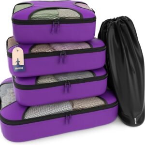Shacke Premium 5 Packing Cubes Set - Lightweight Mesh Travel Luggage Organizers with Laundry Bag, 5-Piece Suitcase Storage System (Orchid Purple)