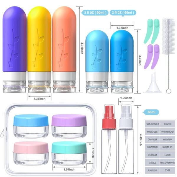19pack Travel Bottles for Toiletries, TSA Approved Silicone Travel Size Containers for toiletries, Refillable & Leakproof Travel shampoo and conditioner bottles - Image 2