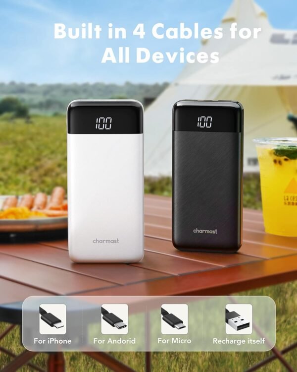 2 Packs Portable Chargers with Built in Cables, 2PCS Slim 10000mAh Travel Essentials Battery Pack 6 Outputs 3A Power Banks for iPhone Samsung Pixel LG Moto iPad - Image 2