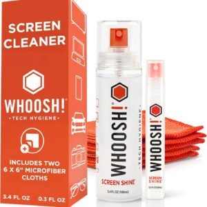 WHOOSH! Screen Shine Duo - Screen Cleaner Spray for iPad, Monitor, Laptop, MacBook - 3.4 oz & 0.3 oz Bottles with 2 Microfiber Cloths - Portable Electronic Cleaning Kit for Travel, Office, and Home