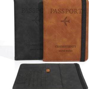 Passport Holder for Travel, 2 Pack Passport Wallet, PU Leather Passport Cover Case, RFID Blocking Passport Book with Card Holder Travel Must Haves Travel Essentials Travel Accessories for Men Women