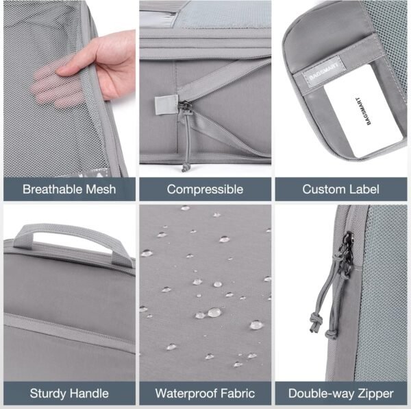 BAGSMART 6 Set Compression Packing Cubes - Lightweight Travel Essentials, Durable Luggage Organizer - Image 6