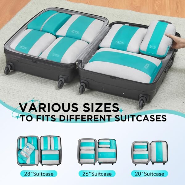10 Set Compression Packing Cubes for Travel Essentials,Compressible Expandable Packing Cubes for Suitcase,OlarHike Luggage Organizer Bags for Travel,Handy Helper for Organizing Clothes(Cyan) - Image 8