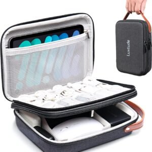 Luxtude Tech Organizer Travel Case, Portable Electronics Organizers, Hard Case for Electronics, Black Tech Bag, Charger Cases, Carrying Cases for iPad Mini (Up to 7.9’’), Mouse, Charger