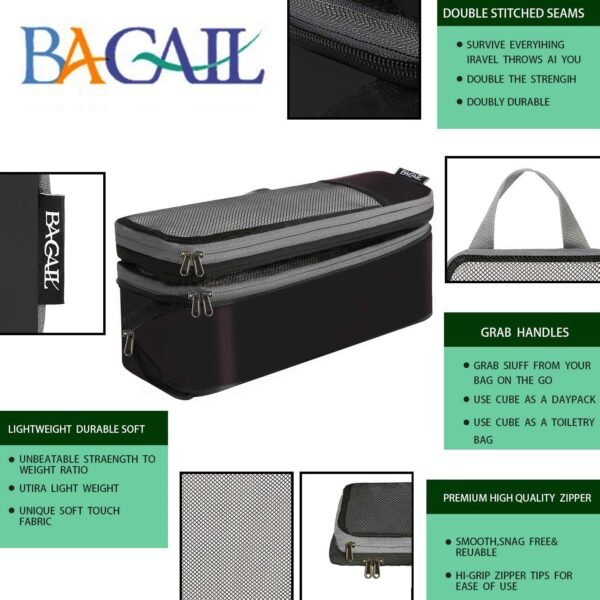 BAGAIL 4 Set/6 Set/8 Set Compression Packing Cubes Travel Accessories Expandable Packing Organizers(Black HalfMesh 6 Set) - Image 3