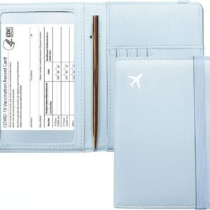 Mymazn Blue Passport Holder Women Passort Travel Wallet Vaccine Card Organizer Passport Case with Vaccination Card Holder with RFID Blocking Clear Pocket for Picture (blue)