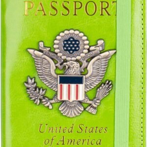 TOURSUIT RFID Blocking Passport Holder for Women Men, Leather Passport Travel Wallet with Metal 3D Metal Badge, Travel Document Holder Cover Accessories (Green)