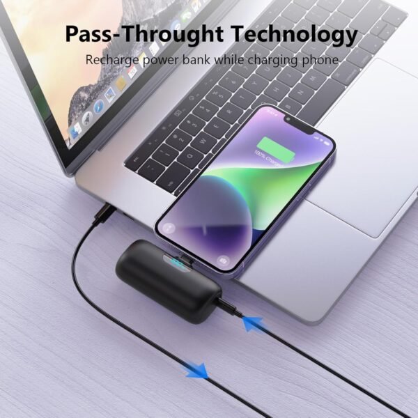 [2 Pack]Mini Portable Charger 5000mAh,Ultra-Compact 15W PD Fast Charging Power Bank,LCD Display Cute Battery Pack Backup Charger Compatible with iPhone 14/14 Pro Max/13/13 Pro/12/XR/8/7/6-Black+White - Image 4