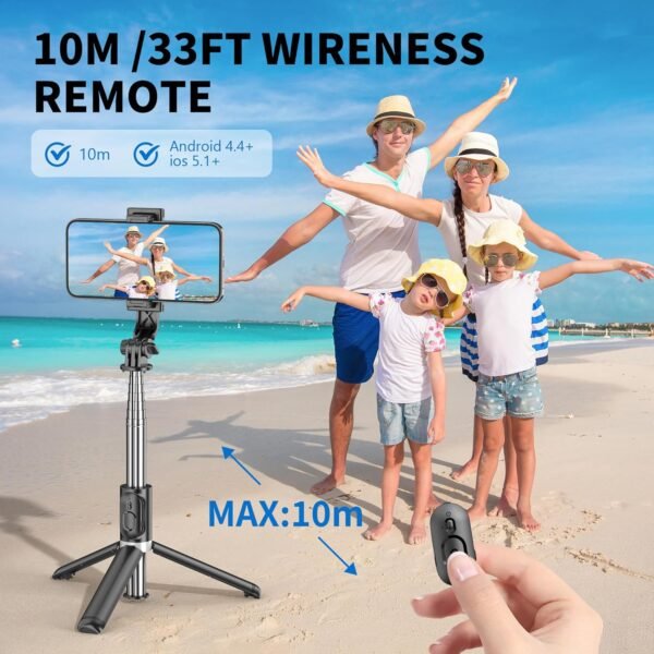 Selfie Stick Tripod, All in One Extendable & Portable iPhone Tripod Selfie Stick with Wireless Remote Compatible with iPhone 16 15 14 13 12 11 pro Xs Max 8 7, Galaxy Note10/S20/S10/OnePlus 9/9 PRO etc - Image 3