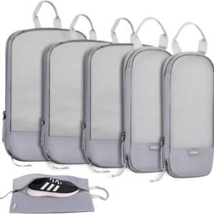 Voova 6 Set Compression Packing Cubes, Travel Accessories Expandable Packing Organizer Bags Set for Carry on Suitcase, Durable Luggage Packing Cubes for Travel Essentials,Grey