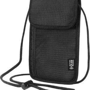5.5" L x 7.9" W Travel Neck Wallet, RFID Blocking Passport Holder, Security Lightweight Passport Travel Wallet, Neck Pouch Gifts for Women Men(Black)