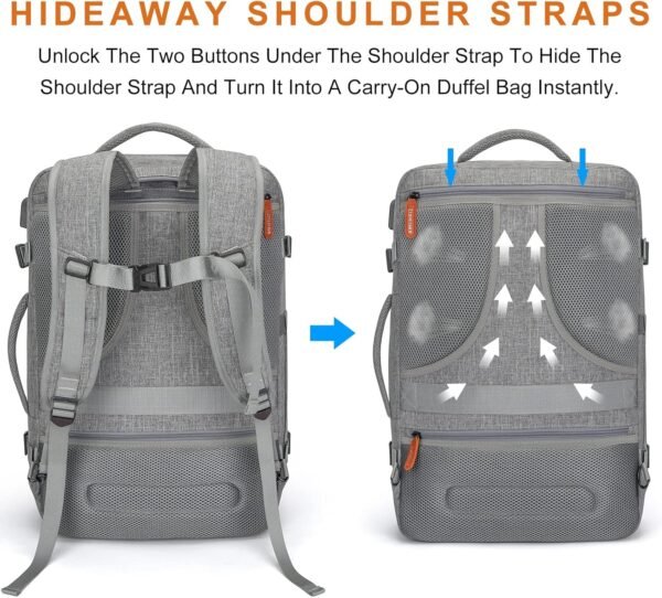 Carry on Travel Backpacks, Extra Large 40L Flight Approved bag for Men & Women,Expandable Suitcase With 4 Packing Cubes,Water Resistant Luggage Daypack Business Weekender Bag,Grey - Image 4