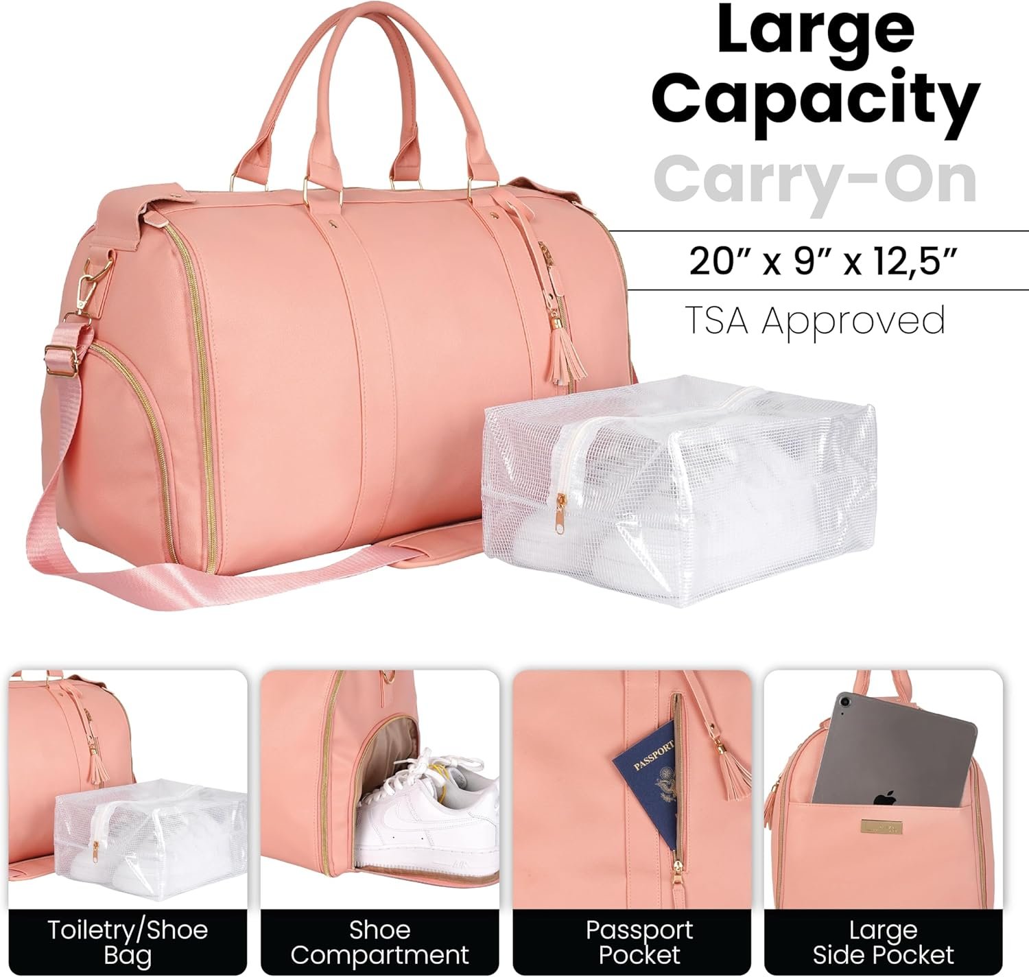 Luhxe Travel Convertible Carry On Garment Bag with Shoe Pouch & Detachable Shoulder Strap - Rose - Image 2