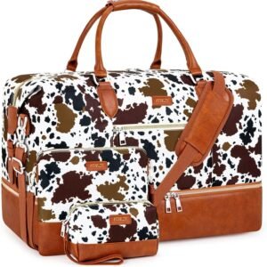 Weekender Bag for Women, Travel Duffel Bag Carry On Overnight Bag with Shoe Compartment Large Nylon Travel Weekend Tote Bag