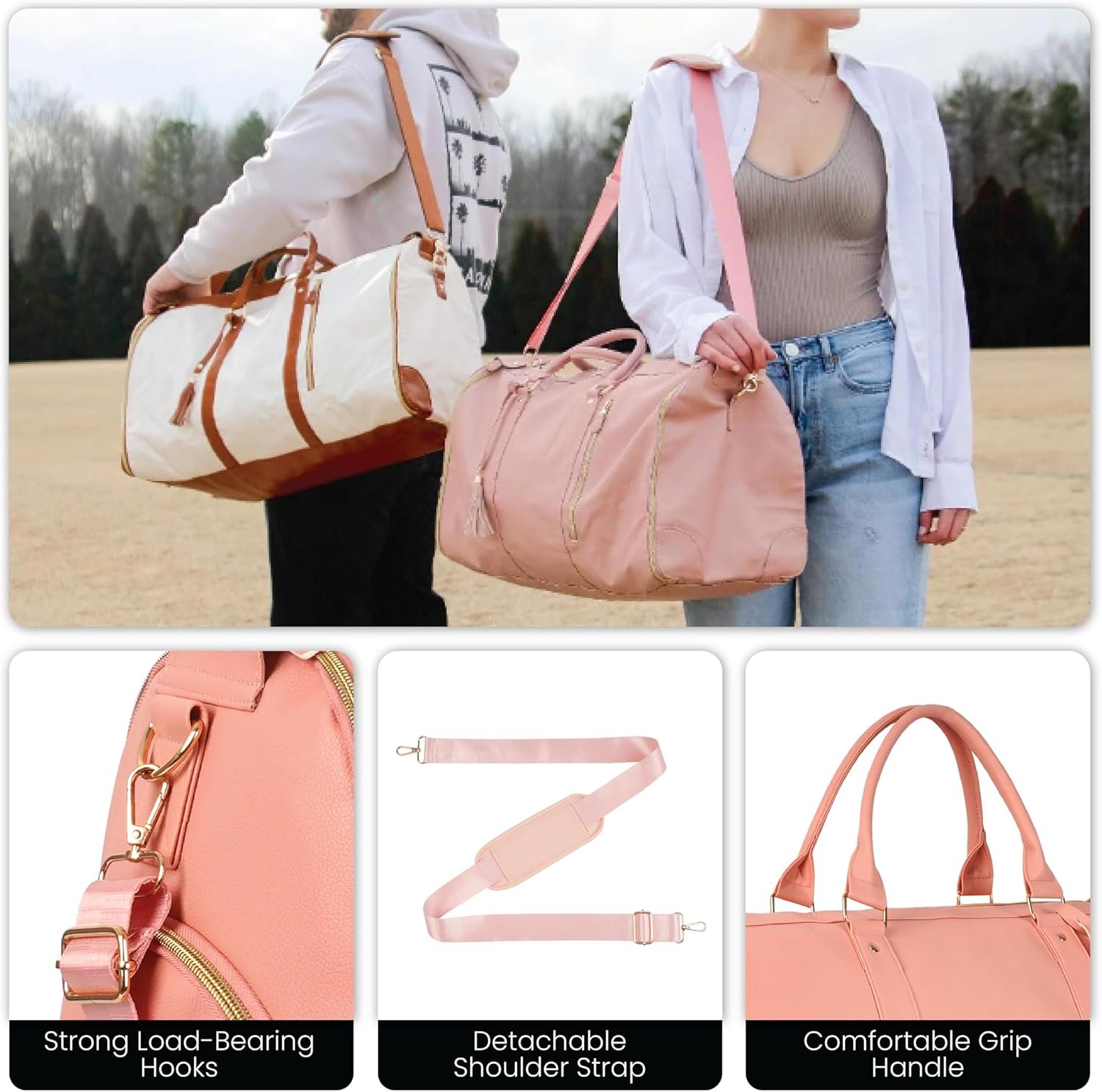 Luhxe Travel Convertible Carry On Garment Bag with Shoe Pouch & Detachable Shoulder Strap - Rose - Image 4