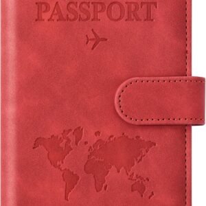 Eoehro Passport Holder for Travel Essentials, Passport Wallet Cover Case for Travel Must Haves Accessories,Passport Book Holders for Women and Men(red)