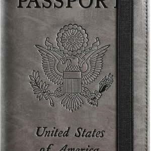 Passport Holder Cover Wallet Travel Essentials RFID Blocking Leather Card Case International Must Haves Travel Accessories for Women Men(101#Coffee Grey)