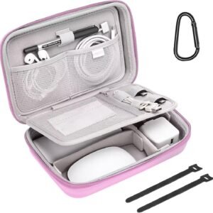 MOSISO Electronic Organizer Travel Case Compatible with MacBook Power Adapter, Compatible with Magic Mouse & Pencil, SD Card, USB Flash Disk with 4 Modular Insert & 2 Cable Tie & Snap Hook, Pink