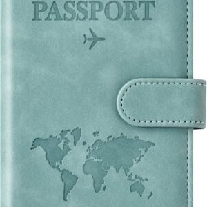 Eoehro Passport Holder for Travel Essentials, Passport Wallet Cover Case for Travel Must Haves Accessories,Passport Book Holders for Women and Men(light blue)