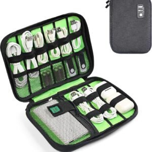 Luxtude Cord Organizer Travel, Cable Organizer Bag, Portable Electronics Organizer, Travel Essentials for Cord Storage/Charger Storage/Cable Storage (Single Layer, Black, Small)